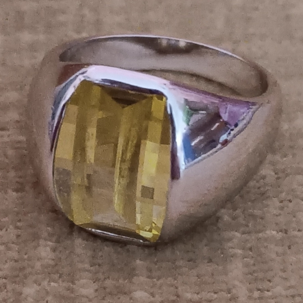 925 Silver Light Yellow Crystal Ring